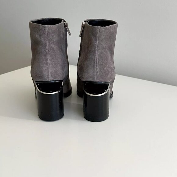 Women's ALEXANDER WANG Gabi Gray Suede Cutout Chunky Heel Ankle Boots Size 38 - Picture 5 of 8